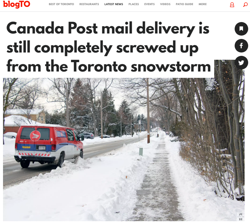 加拿大邮局发红色服务警告：大多伦多包裹