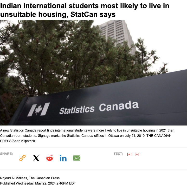 多伦多66%印度留学生居住条件差，但中国